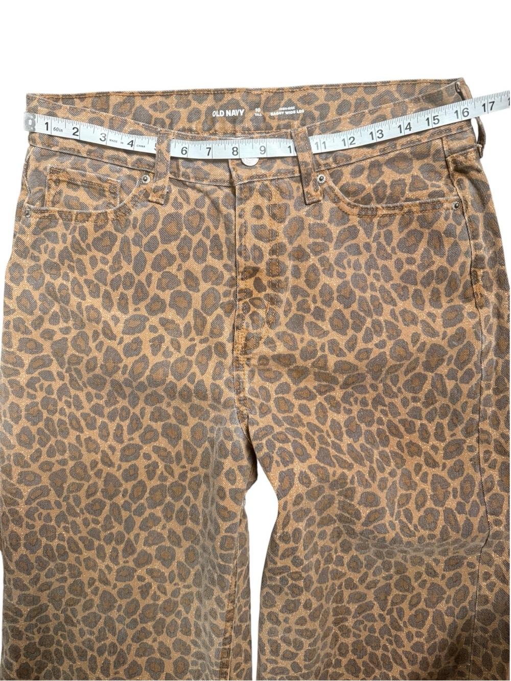 Old Navy Leopard Print High Rise Baggy Wide Leg Jeans Size 10 Tall - Picture 4 of 8